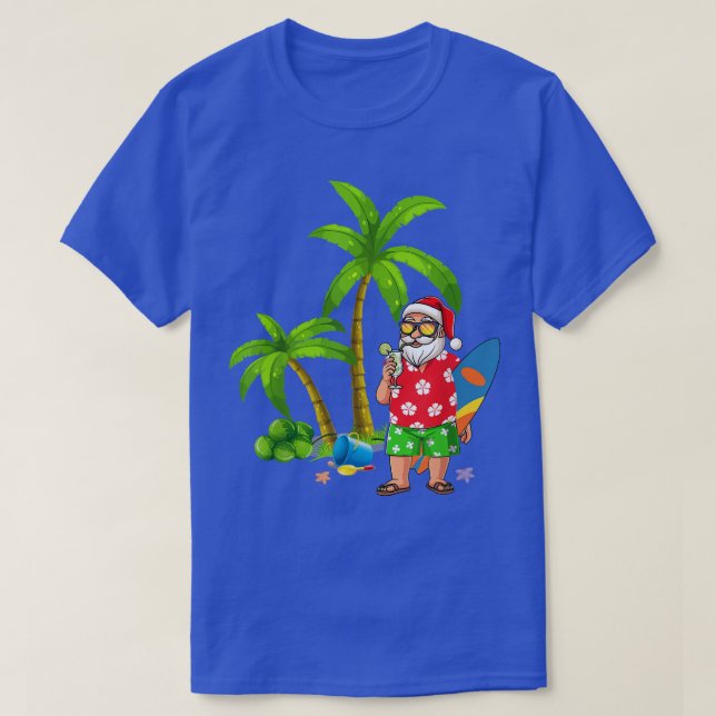 Santa Summer Swimsuit Funny Christmas Hawaiian San T-Shirt (Design Front)