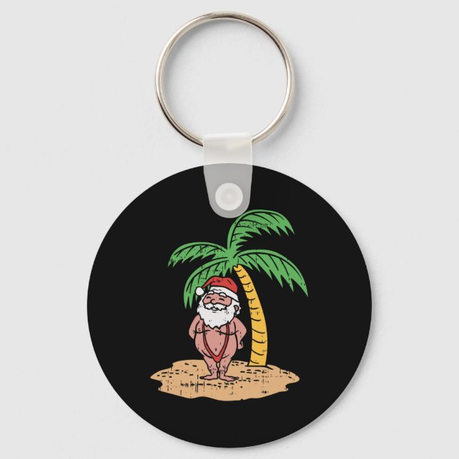Santa Summer Swimsuit Funny Christmas In July Beac Key Ring (Front)