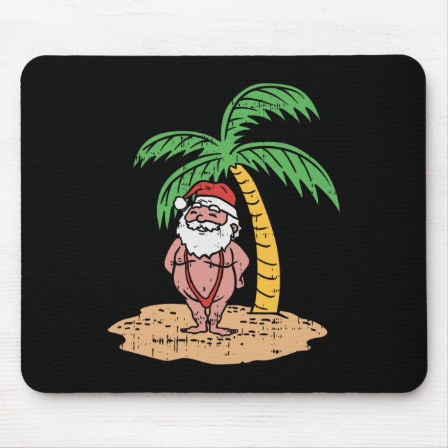 Santa Summer Swimsuit Funny Christmas In July Beac Mouse Mat (Front)