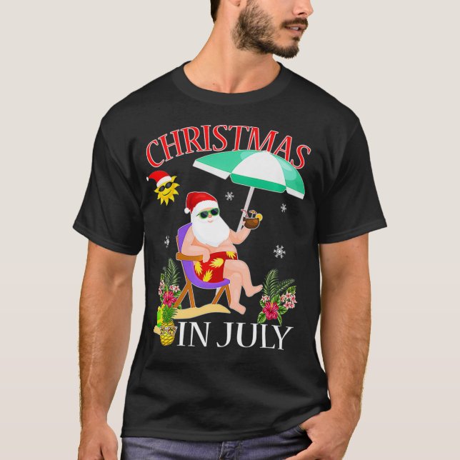 Santa Summer Swimsuit Funny Christmas In July Beac T-Shirt (Front)
