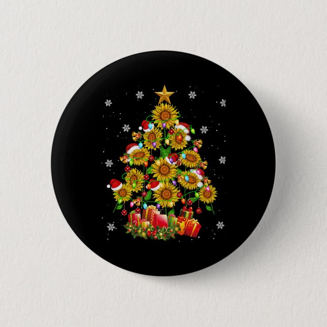 Santa Sunflower Christmas Tree Xmas Lights Santa S 6 Cm Round Badge (Front)