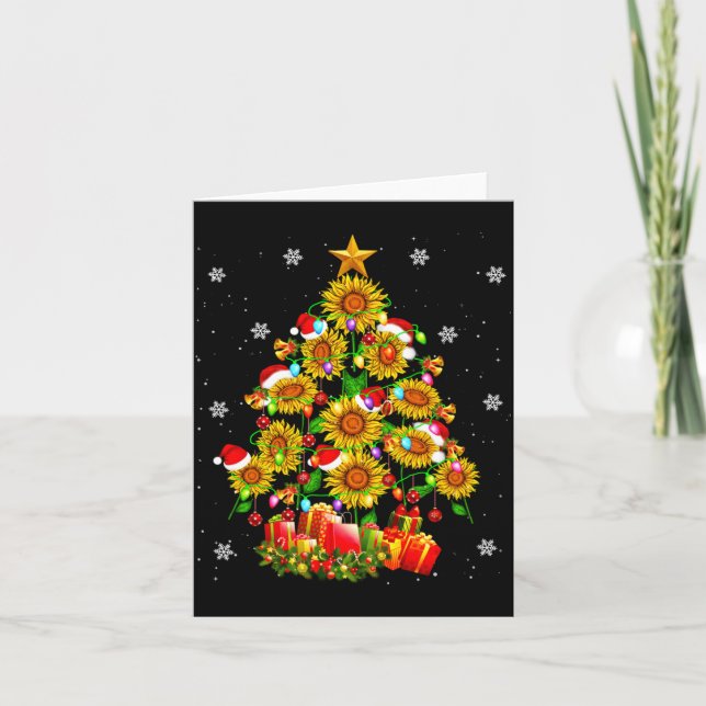 Santa Sunflower Christmas Tree Xmas Lights Santa S Card (Front)