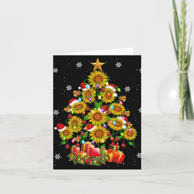 Santa Sunflower Christmas Tree Xmas Lights Santa S Card (Front)
