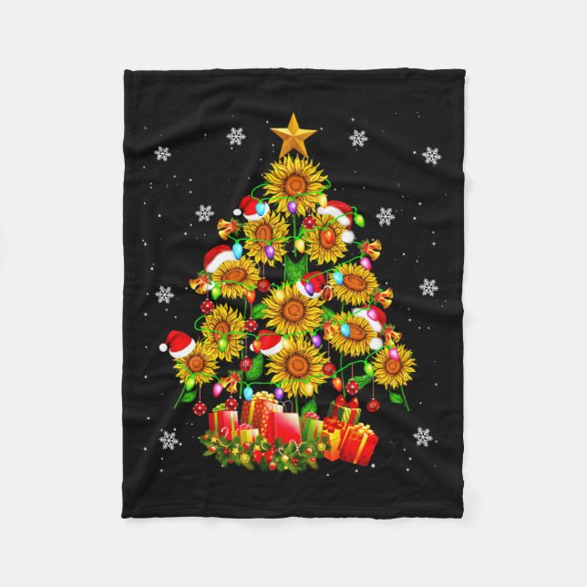 Santa Sunflower Christmas Tree Xmas Lights Santa S Fleece Blanket (Front)