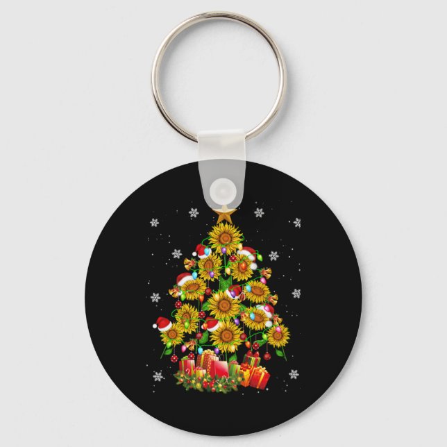 Santa Sunflower Christmas Tree Xmas Lights Santa S Key Ring (Front)