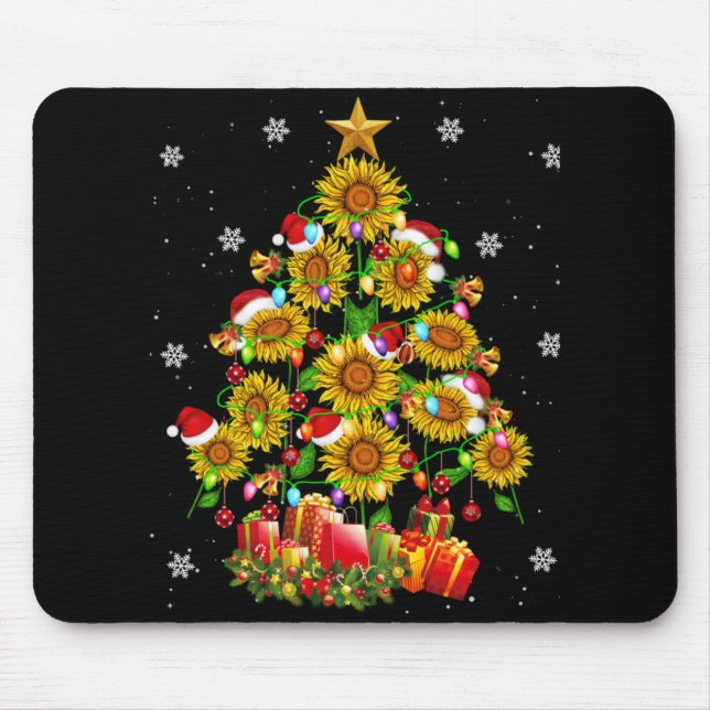 Santa Sunflower Christmas Tree Xmas Lights Santa S Mouse Mat (Front)