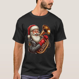 Santa Sunglasses Playing Tuba Xmas Instrument Rock T-Shirt