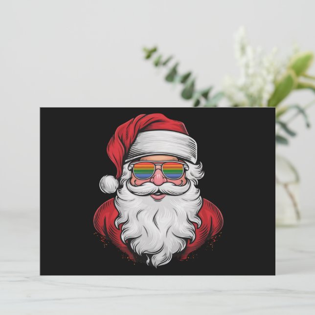 Santa Sunglasses Pride Christmas Pajama X-mas Gay Holiday Card (Standing Front)