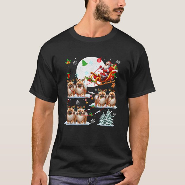 Santa Sunglasses Sleigh Reindeer Pekingeses Xmas O T-Shirt (Front)