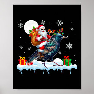 Santa Sungles Riding Reindeer Starling Bird Enthus Poster
