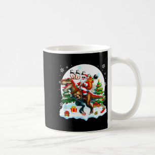 Santa Sungles Riding T-rex Reindeer Christmas Snow Coffee Mug