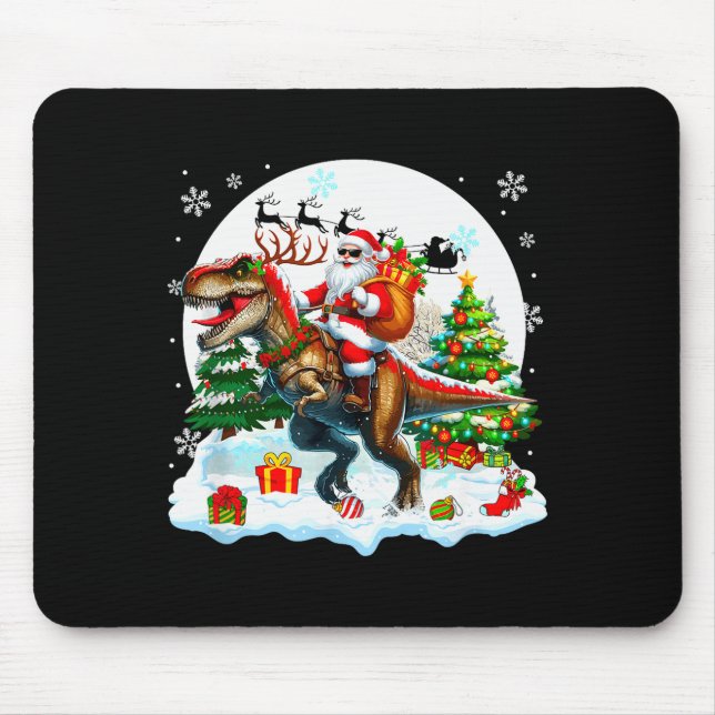 Santa Sungles Riding T-rex Reindeer Christmas Snow Mouse Mat (Front)