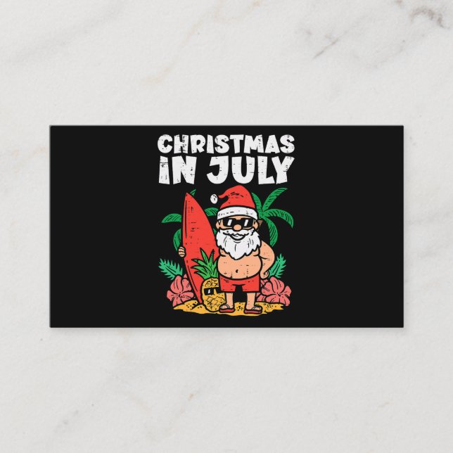 Santa Surfer Beach Christmas In July Funny Summer  Business Card (Front)