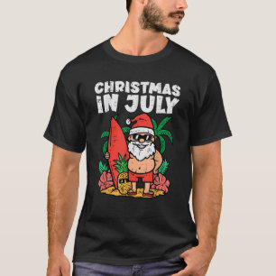Santa Surfer Beach Christmas In July Funny Summer T-Shirt