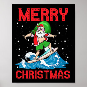 Santa Surfing A Gnarly Wave Kids Youth Surfers Haw Poster