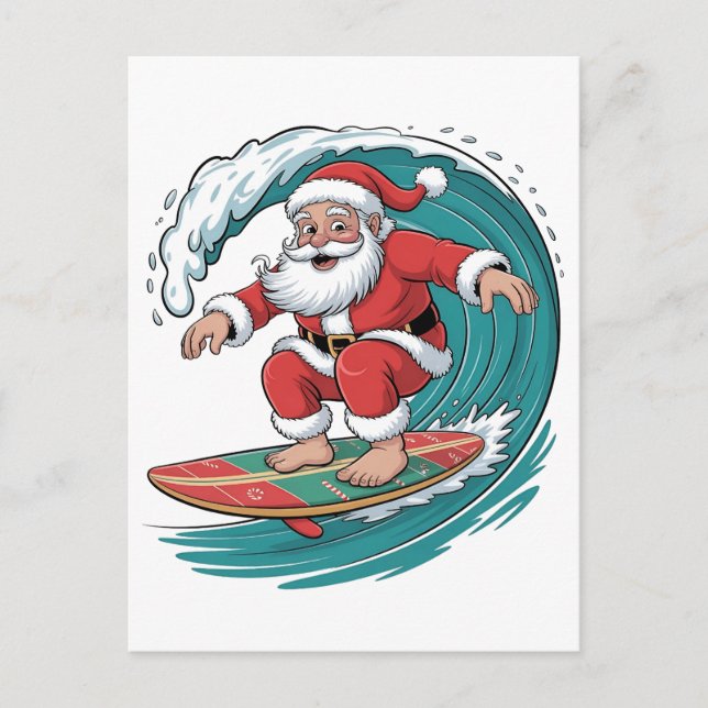 Santa Surfing Christmas Surf X-mas Festive Holiday Invitation Postcard (Front)