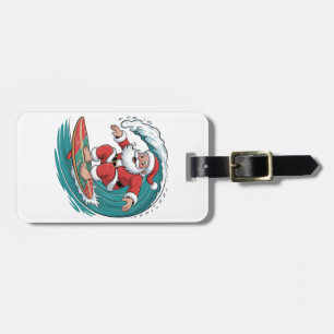 Santa Surfing Christmas Surf X-mas Festive Holiday Luggage Tag
