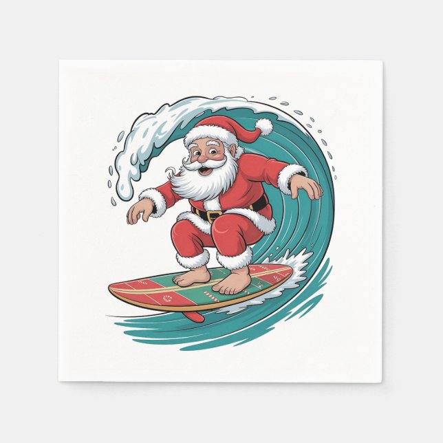 Santa Surfing Christmas Surf X-mas Festive Holiday Napkin (Front)