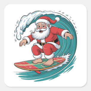 Santa Surfing Christmas Surf X-mas Festive Holiday Square Sticker