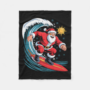 Santa Surfing Funny Surfer Holiday Christmas Xmas Fleece Blanket