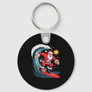 Santa Surfing Funny Surfer Holiday Christmas Xmas Key Ring