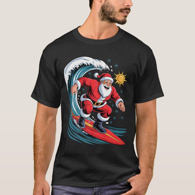 Santa Surfing Funny Surfer Holiday Christmas Xmas  T-Shirt (Front)