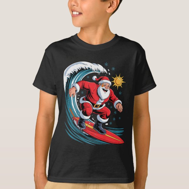 Santa Surfing Funny Surfer Holiday Christmas Xmas  T-Shirt (Front)