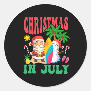 Santa Surfing Hawaiian Beach Christmas In July 202 Classic Round Sticker