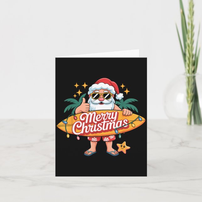 Santa Surfing Hawaiian Beach Christmas In July Tro Card (Front)
