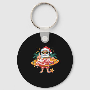 Santa Surfing Hawaiian Beach Christmas In July Tro Key Ring