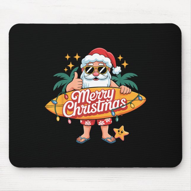 Santa Surfing Hawaiian Beach Christmas In July Tro Mouse Mat (Front)