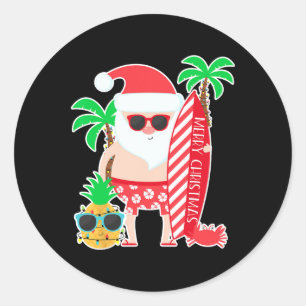 Santa Surfing Hawaiian Christmas Classic Round Sticker