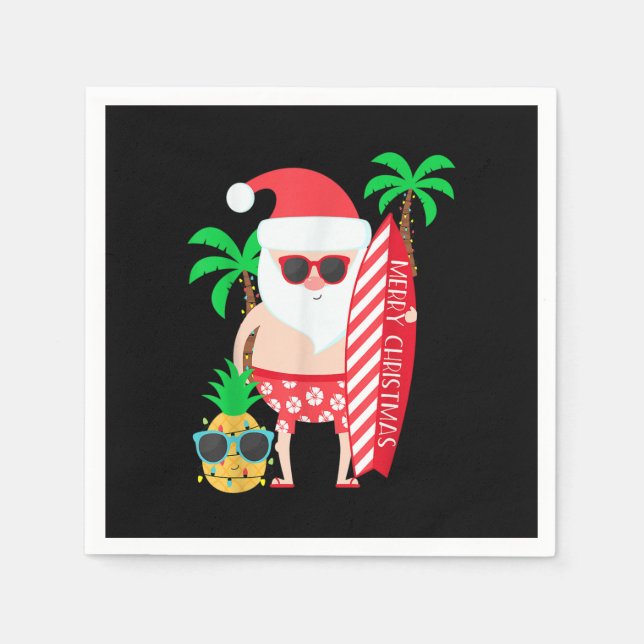 Santa Surfing Hawaiian Ugly Christmas In July Trop Napkin (Front)