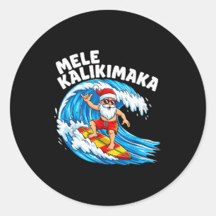 Santa Surfing Mele Kalikimaka Hawaiian Christmas  Classic Round Sticker