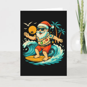 Santa Surfing Summer Beach Lights Christmas In Jul Card