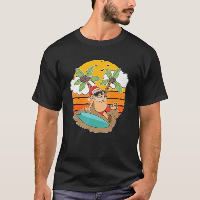 Santa Surfing Summer Vacation Hawaii Christmas In  T-Shirt (Front)