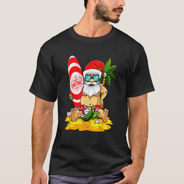 Santa Surfing Summer Vacation Hawaiian Christmas I T-Shirt (Front)
