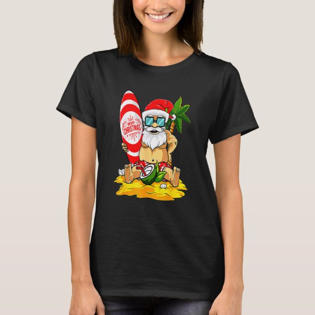Santa Surfing Summer Vacation Hawaiian Christmas I T-Shirt (Front)
