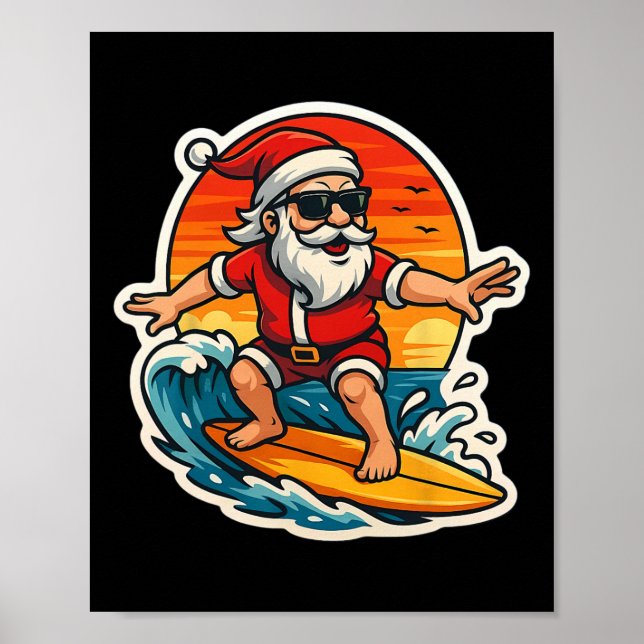 Santa Surfing Surf Instructor Surfer Merry Christm Poster (Front)