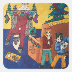 Santa Surprise Cats Rectangular Sticker