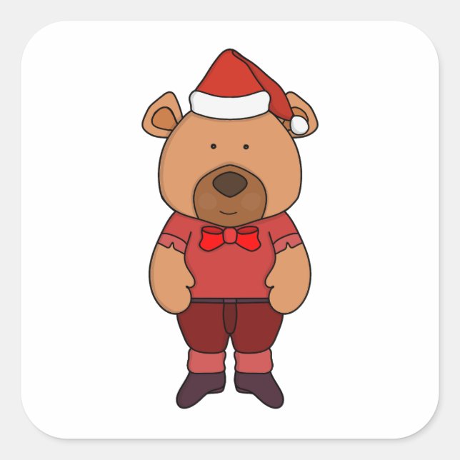 Santa sweet bear square sticker (Front)