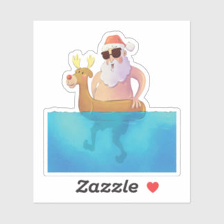 Santa swimming in the pool or ocean beach
