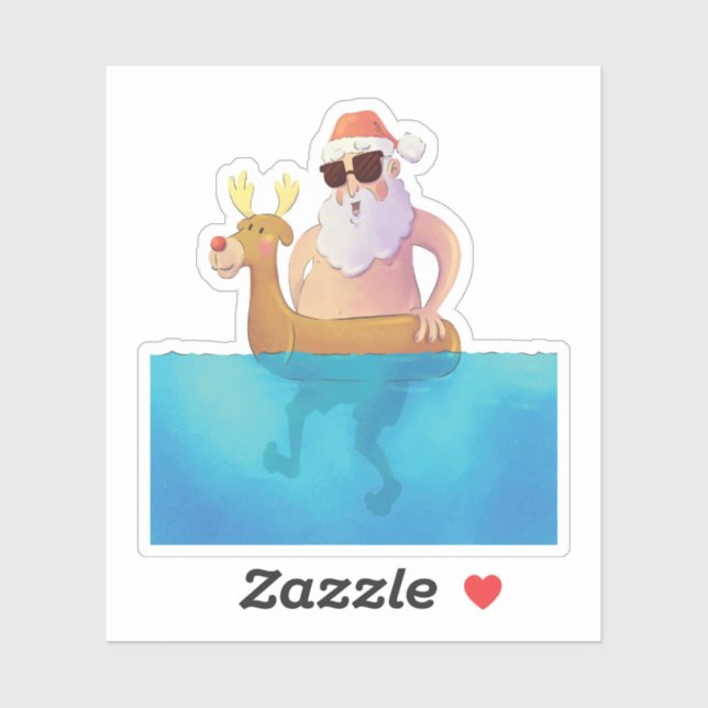 Santa swimming in the pool or ocean beach (Sheet)