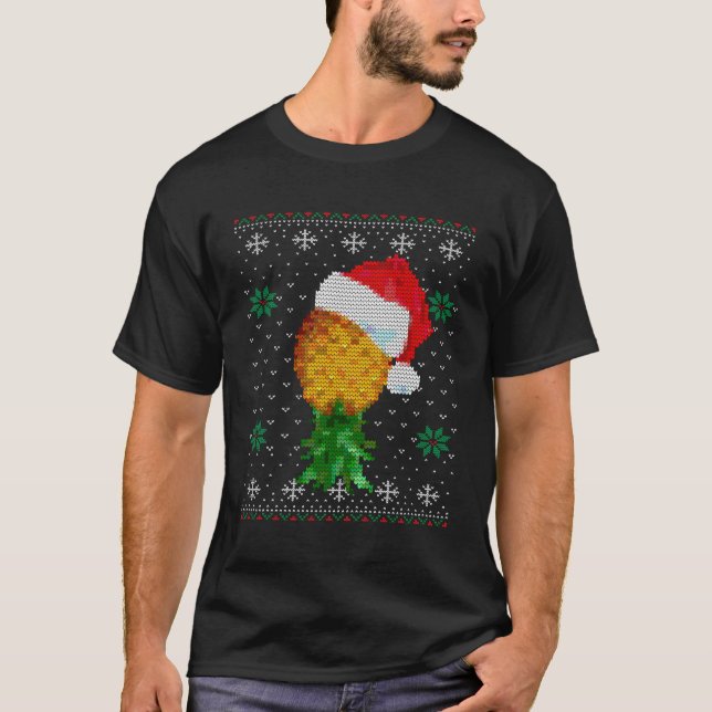 Santa Swinger Upside Down Eapple Ugly Pattern T-Shirt (Front)