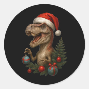 Santa T-rex Christmas Funny Dinosaur Holiday  Classic Round Sticker