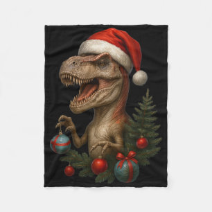 Santa T-rex Christmas Funny Dinosaur Holiday Fleece Blanket