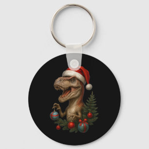 Santa T-rex Christmas Funny Dinosaur Holiday Key Ring