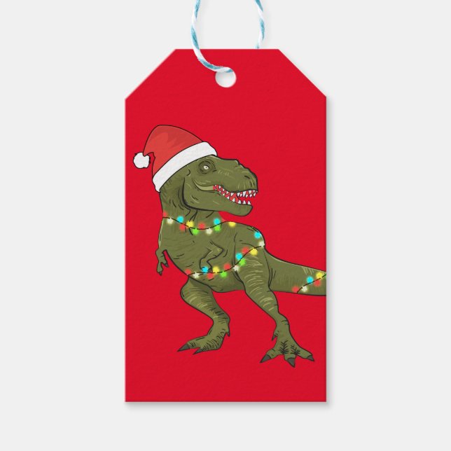 Santa T-Rex Dinosaur Christmas Xmas Gift Tag (Front)