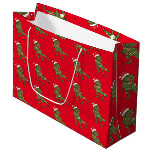 Santa T-Rex Dinosaur Christmas Xmas Large Gift Bag
