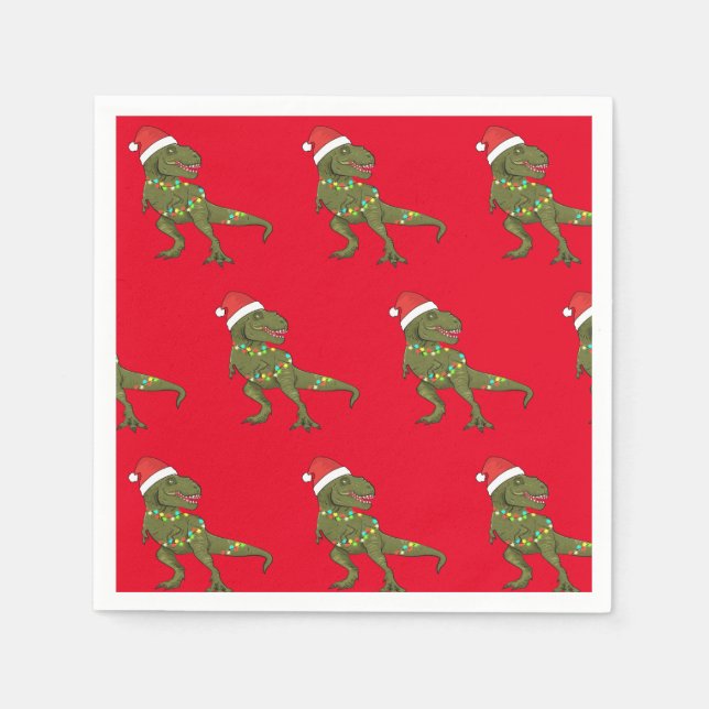 Santa T-Rex Dinosaur Christmas Xmas Napkin (Front)